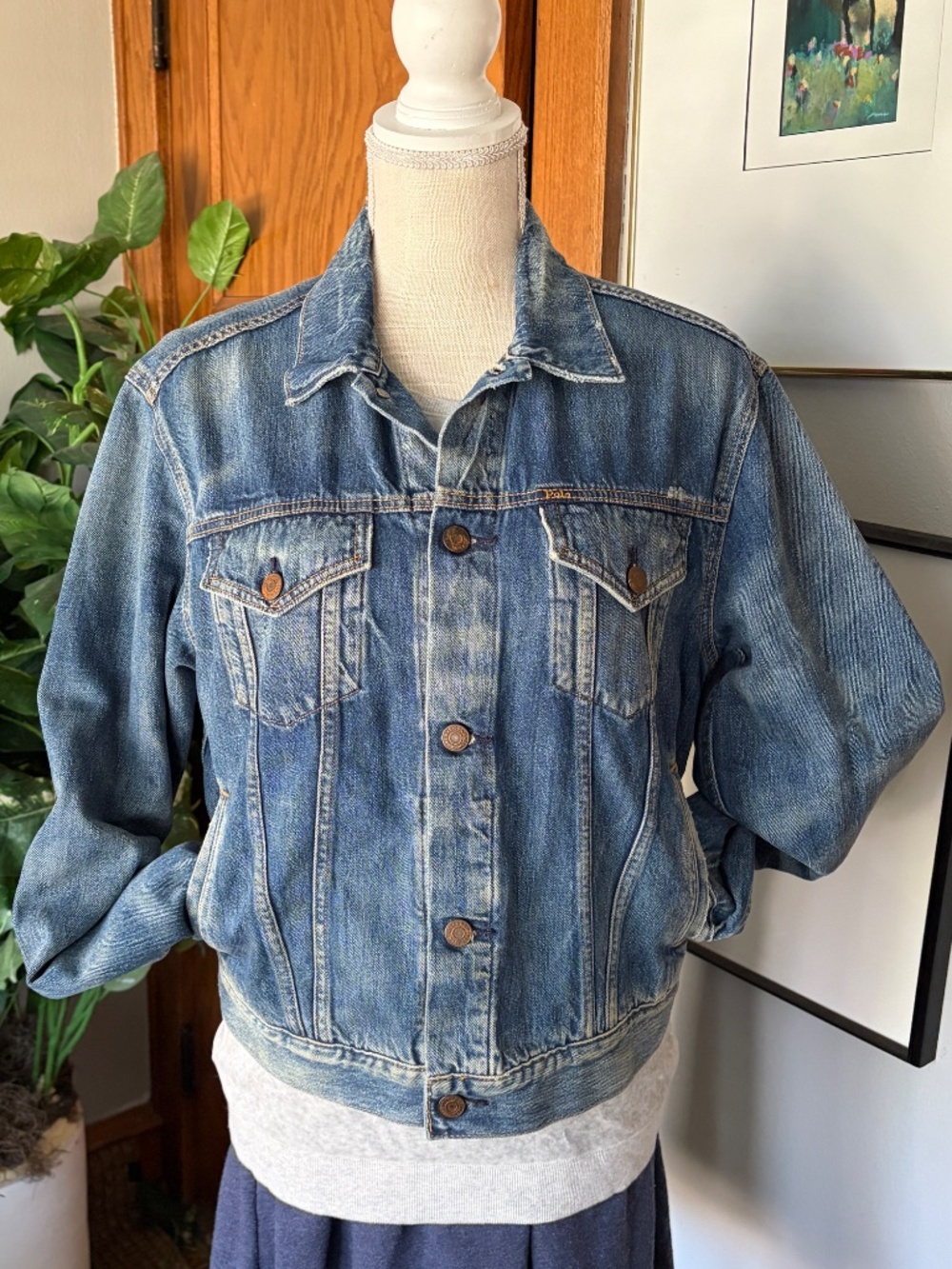 Polo Ralph Lauren Distressed Denim Trucker Jacket Womens Medium M Blue Jean